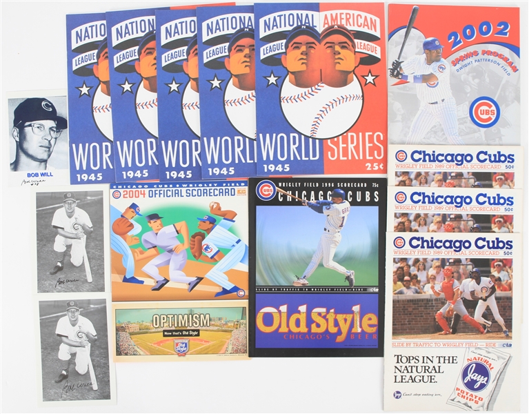 1970s-2000s Chicago Cubs Scorecard Program & Player Photo Collection - Lot of 23 w/ 1946 World Series Reprint Programs & More