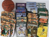 1990s-2000s Football Baseball Publication Collection - Lot of 83 w/ Brett Favre, Super Bowl, World Series Programs, Jim Gantner Signed Photos & More