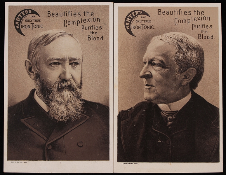 1888-1893 circa Benjamin Harrison & Levi P Morton Harters Trade Card (Lot of 2)