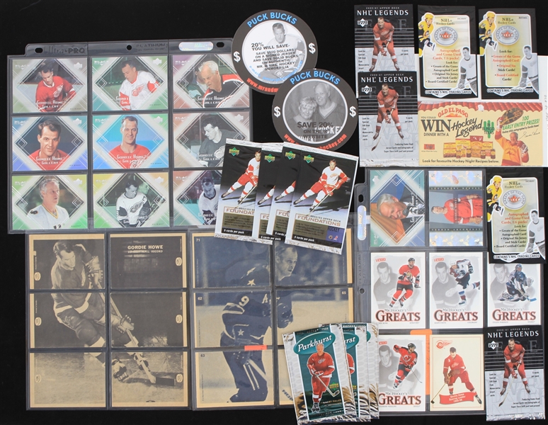 1960s-2000s Gordie Howe Detroit Red Wings Signed Flyer w/ Trading Cards, Menus and more (Lot of 50+)(JSA)