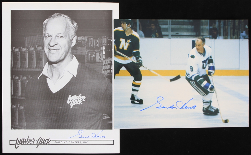 1979-1990s Gordie Howe Hartford Whalers and Lumber Jack Building Centers Autographed Photos (Lot of 2) (JSA)