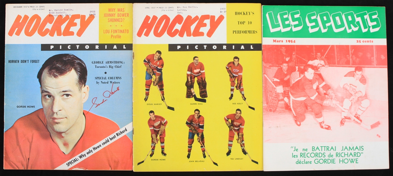1954-1994 Gordie Howe Detroit Red Wings Signed Pictorial Magazine w/ Les Sports & more (Lot of 7)(JSA)