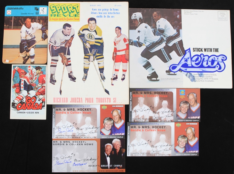 1959-2000s Gordie Howe Detroit Red Wings Signed Flyer w/ Houston Aeros and Hartford Whalers Memorabilia (Lot of 8)(JSA)