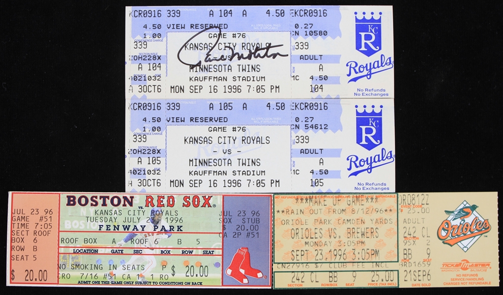 1996 Paul Molitor Minnesota Twins 3000th Hit Autographed Game Ticket 9/16/96 (Lot of 4) (JSA)
