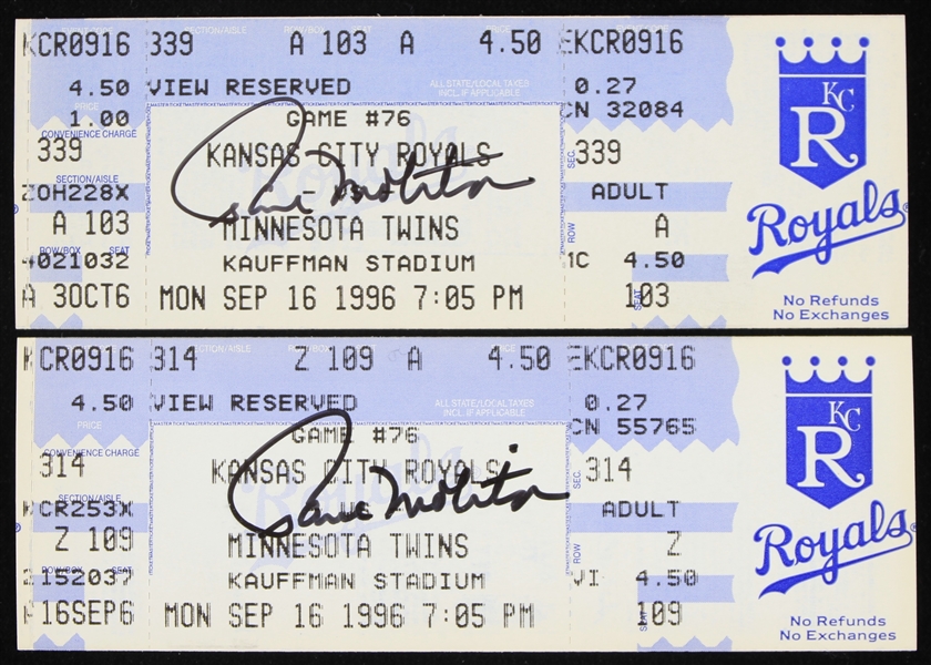1996 Paul Molitor Minnesota Twins 3000th Hit Autographed Game Tickets 9/16/96 (Lot of 2) (JSA)