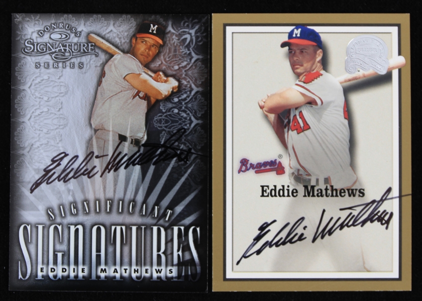 1998-2000 Eddie Matthews Milwaukee Braves Autographed Donruss and Fleer Trading Cards (Lot of 2) (JSA)