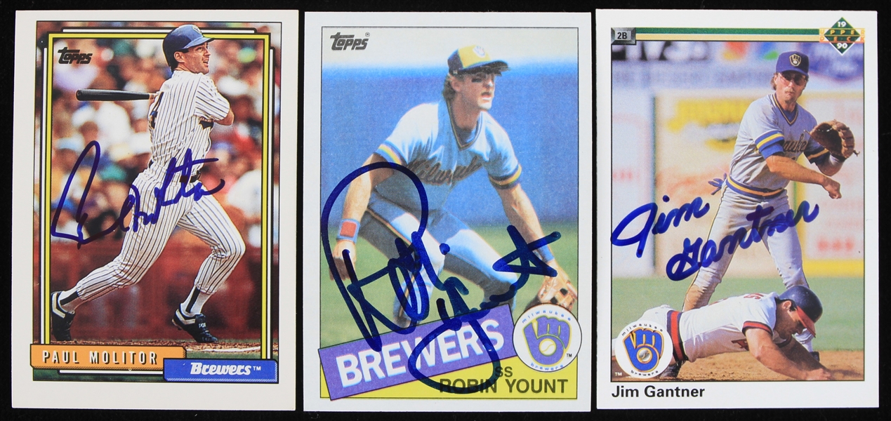 1985-1992 Robin Yount, Paul Molitor, Jim Gantner Milwaukee Brewers Signed Topps and Upper Deck Trading Cards (Lot of 3) (JSA)