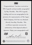 1997 Ray Nitschke Green Bay Packers Autographed Upper Deck Trading Card (JSA)