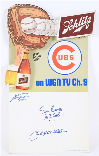 1950s-80s Ernie Banks, Fergie Jenkins, Billy Williams Chicago Cubs Signed 13x22 Schlitz Display (JSA)