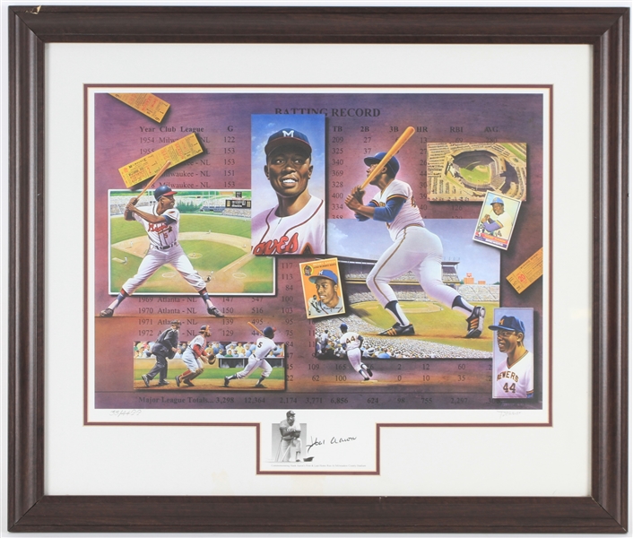 1993 Hank Aaron Milwaukee Braves Signed 28x33 Framed  PP #33/44 1st & Last MKE County Stadium Home Run Commemoration Lithograph (JSA) "From Hank Aarons Personal Collection"