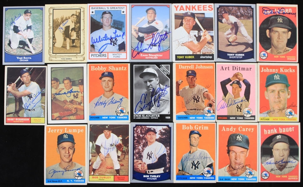 1950s-90s Topps Signed Trading Cards Including Don Larsen, Hank Bauer, Bobby Richardson & more (Lot of 20)(JSA)