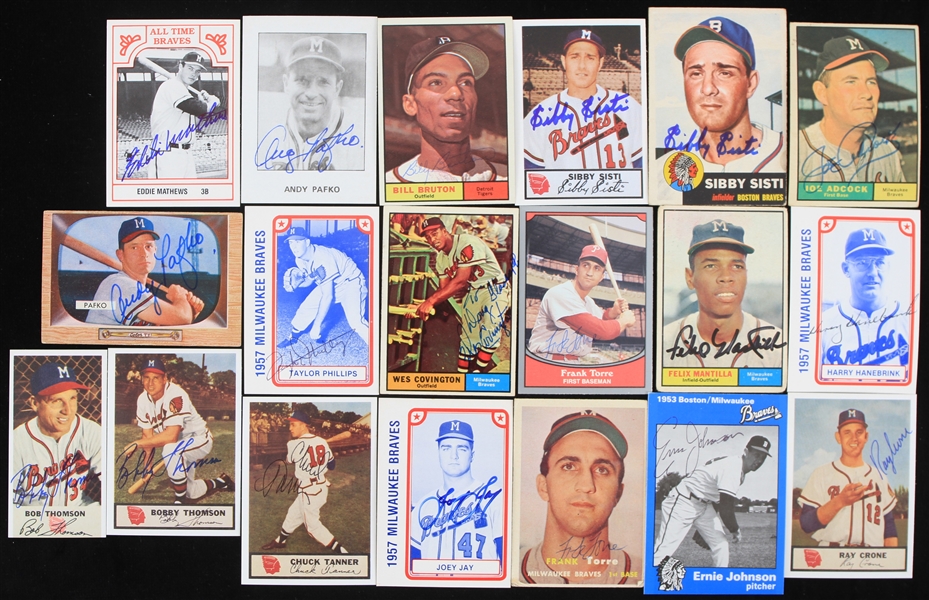 1950s-80s Mel Roach, Johnny Riddle, Lou Burdette, Warren Spahn & more Milwaukee Braves Signed Trading Cards (Lot of 65)(JSA)