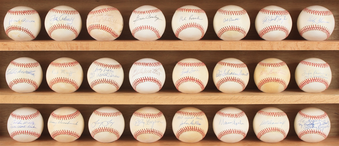 1957 Milwaukee Braves World Series Champions Signed Baseball Collection - Lot of 24 w/ Hank Aaron, Eddie Mathews, Warren Spahn, Del Crandall & More (JSA)