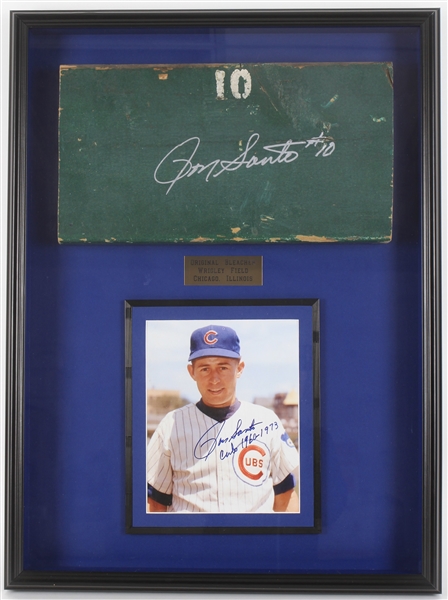 1970s Ron Santo Chicago Cubs 22" x 31" Framed Display w/ Signed Wrigley Field Bleacher Section and 8" x 10" Photo (MEARS LOA/JSA)
