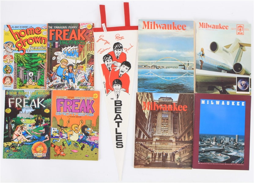 1960s-1980s Beatles Pennant, Milwaukee Magazines & Comics (Lot of 12)