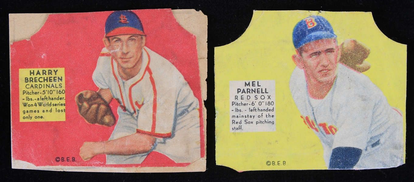 1951 Harry Brecheen Cardinals & Mel Parnell Red Sox Fischers Bread Labels (Lot of 2) 