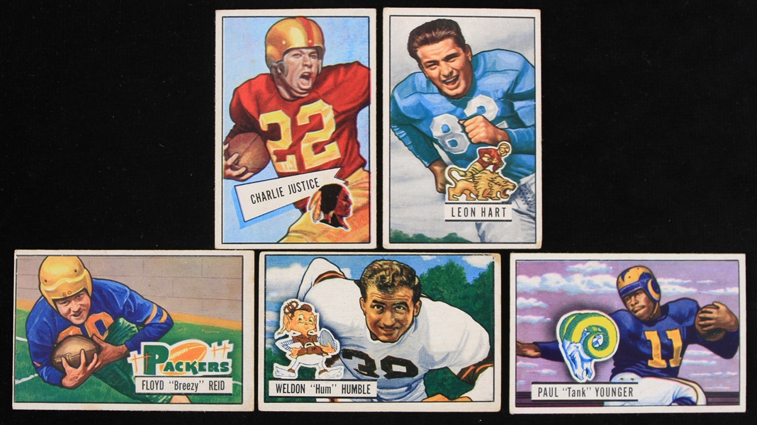 1951-1952 Bowman Football Picture Cards Including Floyd Reid, Paul Younger, Weldon Humble & more (Lot of 5)