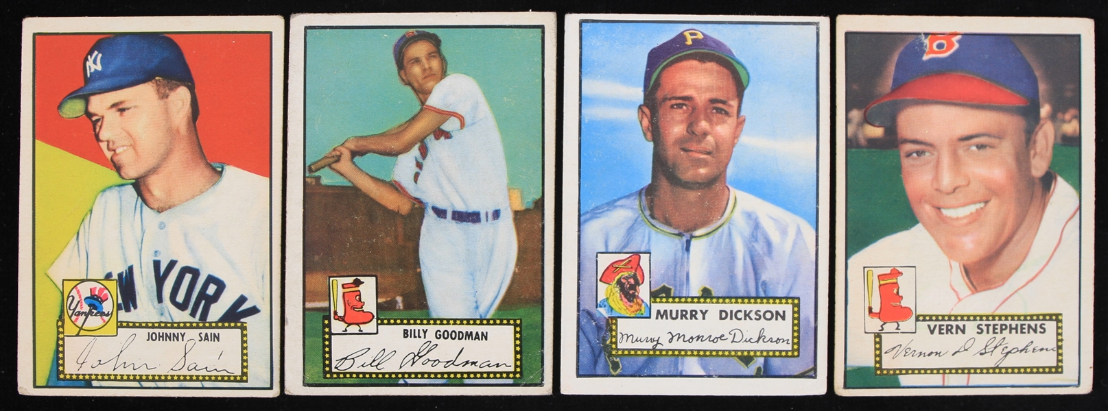 1952 Topps Baseball Cards Including Johnny Sain, Murry Dickson, Vern Stephens, Billy Goodman (Lot of 4)