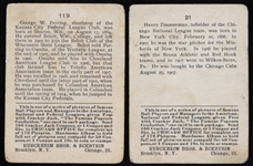 1915 Henry Zimmerman Chicago Nationals #21 and George Perring Kansas City Federals #119 Cracker Jack Ball Players Cards (Lot of 2)