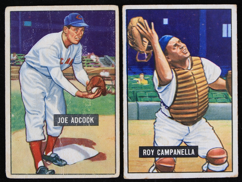 1951 Roy Campanella Brooklyn Dodgers & Joe Adcock Cincinnati Reds Bowman Picture Cards (Lot of 2)