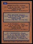 1978 Topps Rookie Shortstops Klutts, Molitor, Trammell, Washington #707 Baseball Card 