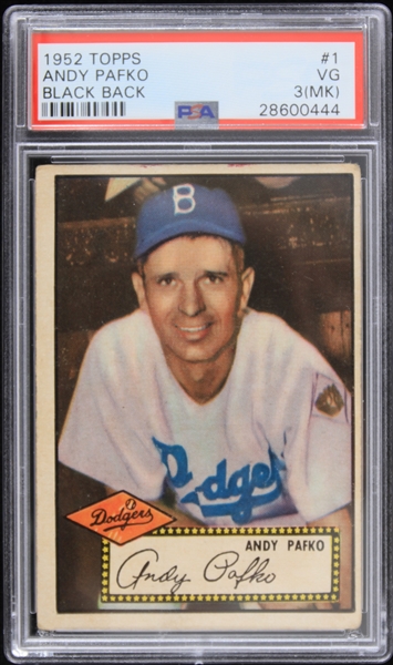 1952 Andy Pafko Brooklyn Dodgers #1 Topps Black Back Baseball Card (PSA VG 3(MK) 