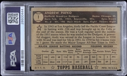 1952 Andy Pafko Brooklyn Dodgers #1 Topps Black Back Baseball Card (PSA VG 3(MK) 