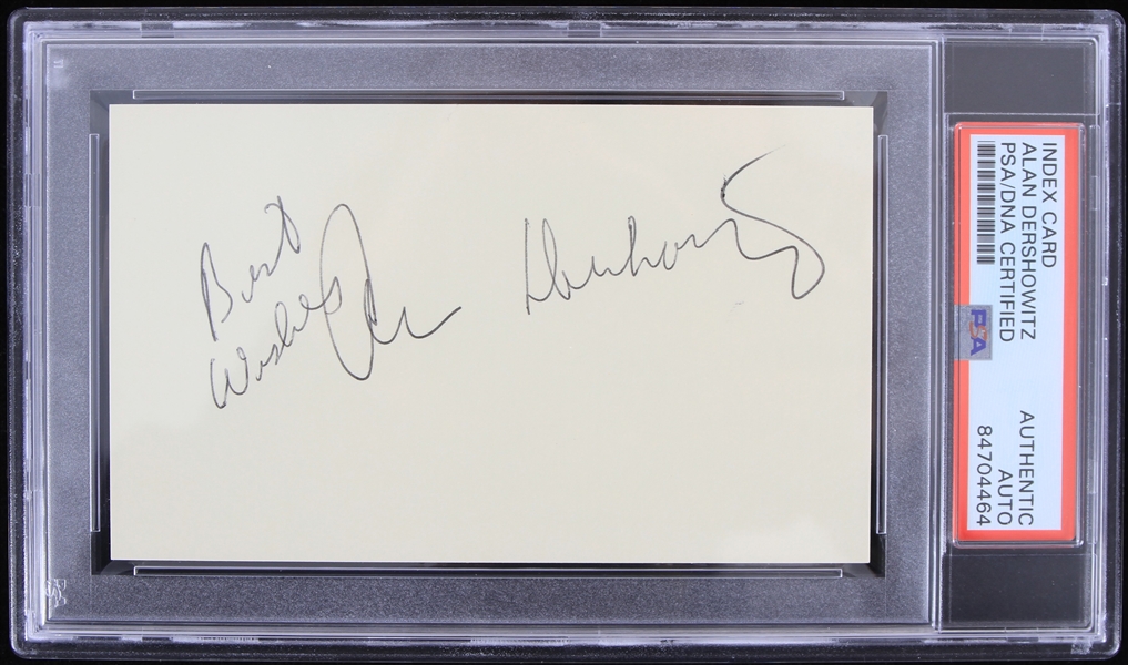 1990s Alan Dershowitz Celebrity Lawyer Signed Index Card (PSA Slabbed Authentic)