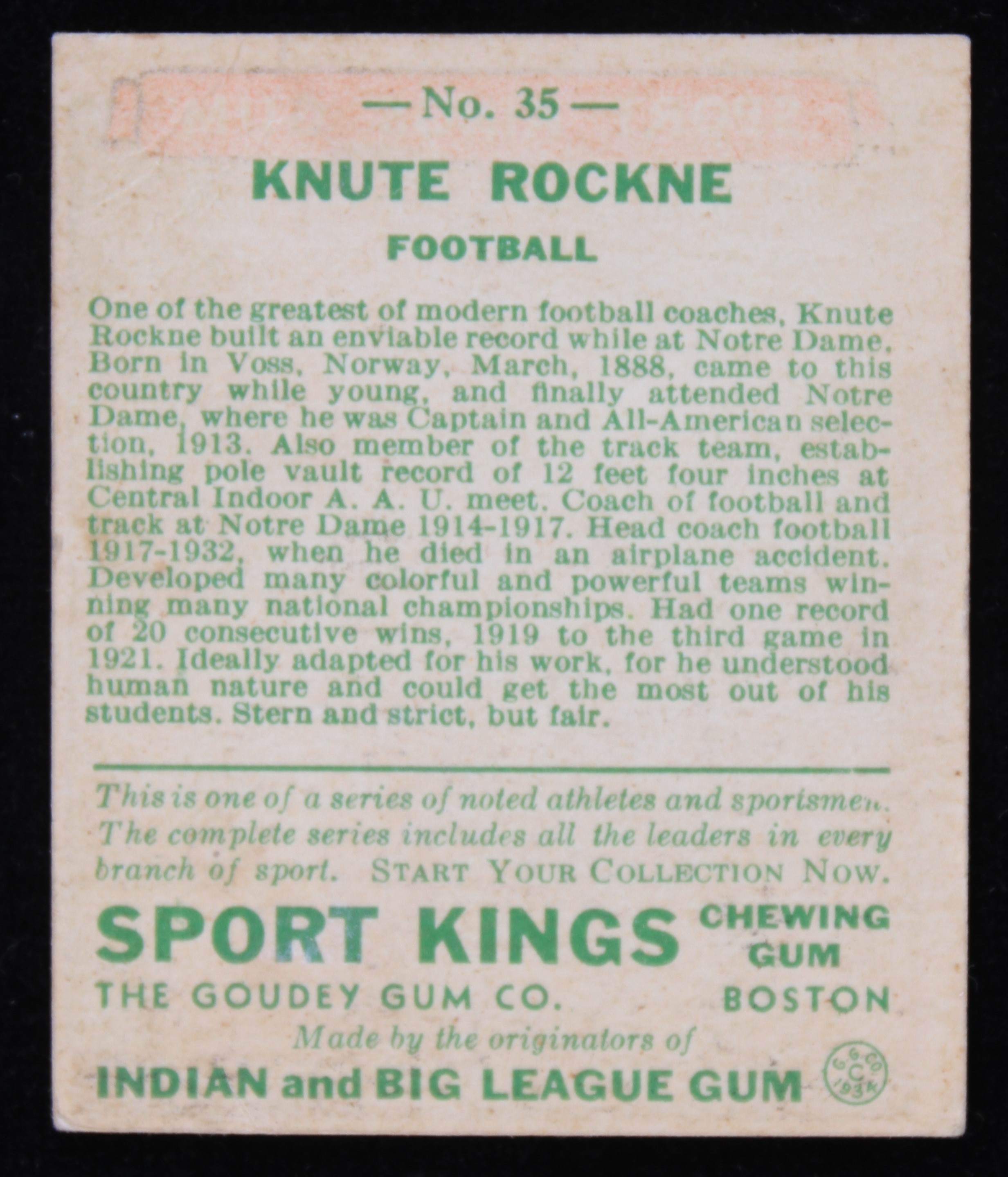 Lot Detail 1933 Knute Rockne Notre Dame Goudy Trading Card #35 Lot Detail 1933 Knute Rockne Notre Dame Goudy Trading Card #35