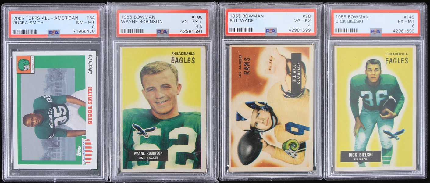 1955-2005 Bill Wade Los Angeles Rams Dick Bielski and Wayne Robinson Philadelphia Eagles and Bubba Smith Michigan State Graded Trading Cards (PSA Slabbed) (Lot of 4)
