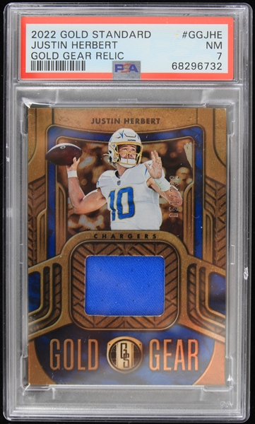 2022 Justin Herbet Los Angeles Chargers Panini Gold Standard Gold Gear Relic Trading Card #GGJHE Graded NM-7 (PSA Slabbed)