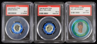 1969-1971 Chicago Cubs MLBPA Pins and Topps Coin Featuring Ernie Banks and More (Lot of 3)(PSA Slabbed)