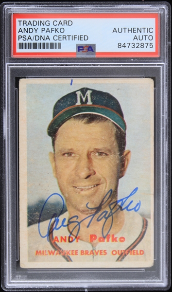 1957 Andy Pafko Milwaukee Braves Signed Topps Baseball Trading Card (PSA Slabbed Authentic)