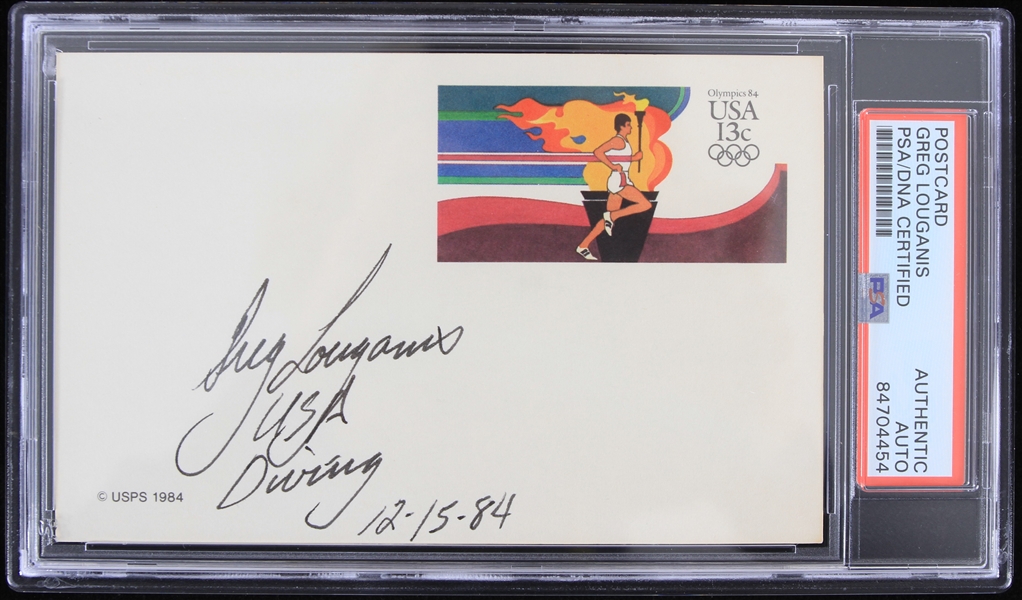 1984 Greg Louganis Olympic Gold Medalist Diver Signed Postcard (PSA Slabbed Authentic)