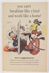 1943 Donald Duck Walt Disney 12.5" x 19" You Cant Breakfast Like A Bird And Work Like A Horse California War Council Broadside