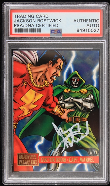 1995 Jackson Bostwick Capt. Marvel Signed Marvel versus DC Trading Card (PSA/DNA Slabbed) 