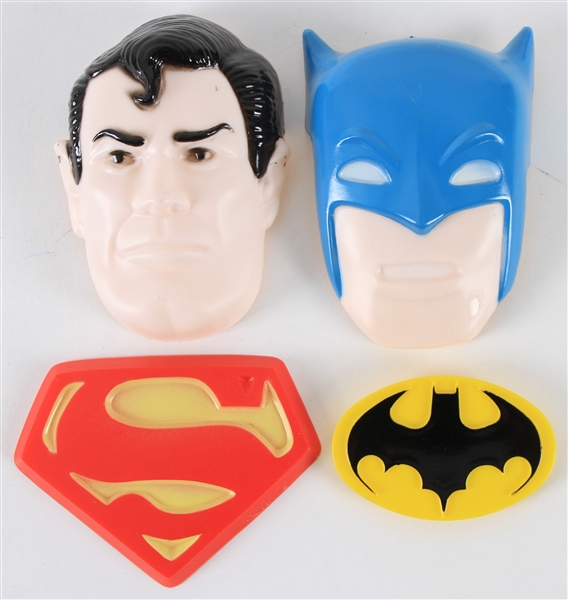 1977 Superman & Batman Molded Plastic Faces & Crests - Lot of 4