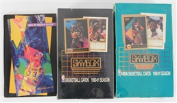 1990-91 Skybox Series I & II Basketball Trading Cards Unopened Hobby Boxes + 1984-85 Los Angeles Lakers Media Guide
