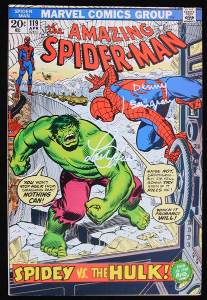 2020s Danny Seagren (1st Spiderman)  Lou Ferrigno (1st Hulk)  Signed The Amazing Spiderman #119 Marvel Comic Book (JSA)