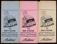 1939 Joe Louis vs Bob Pastor Results Newspaper Flyers (Lot of 3)