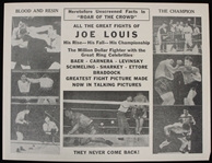 1953 Joe Louis World Heavyweight Champion Roar of the Crowd Two Sided 9" x 12" Flyer