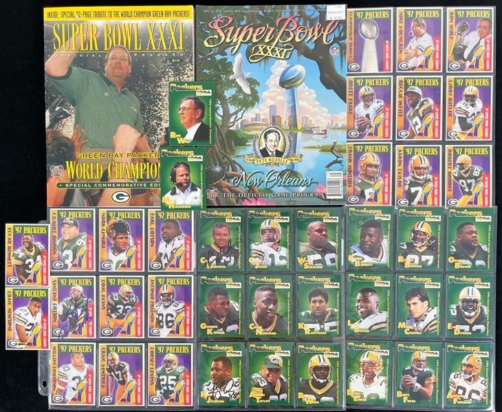 1995-97 Green Bay Packers Memorabilia - Lot of 42 w/ Super Bowl Programs, Trading Cards & Signed Trading Cards