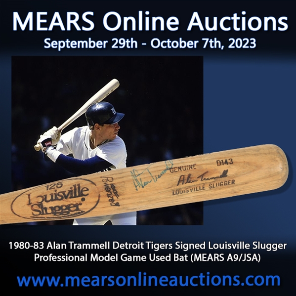 1980-83 Alan Trammell Detroit Tigers Signed Louisville Slugger Professional Model Game Used Bat (MEARS A9/JSA)