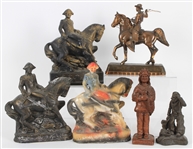 1930s-90s Americana Figure Collection - Lot of 6 w/ George Washington, Cowboy on Horse, Native American Chief & More