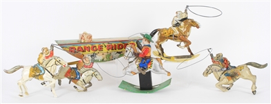 1938 The Lone Ranger Hi Yo Silver Wind Up Lariat Toys & Range Rider Platform - Lot of 6