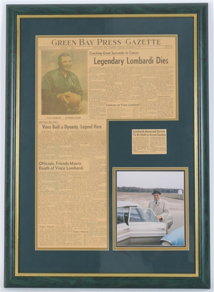 1970 Vince Lombardi Green Bay Packers 21" x 30" Framed Display w/ Newspaper Page & Photo