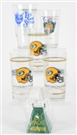 1980s-2000s Packers Memorabilia Collection w/ 1983 Old Style Schedule Glass, 90 Years Miller Lite Pint Glass, Sargento Go Pack! Cowbell & More