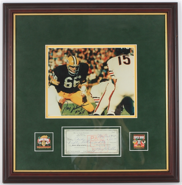 1990s Ray Nitschke Green Bay Packers 20" x 21" Framed Display w/ Signed Photo & Check (JSA)