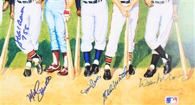 1988 500 Home Run Club Multi Signed 20.5 x 38 Mounted Ron Lewis Lithograph w/ 11 Signatures Including Hank Aaron, Willie Mays, Mickey Mantle, Ted Williams & More (JSA)