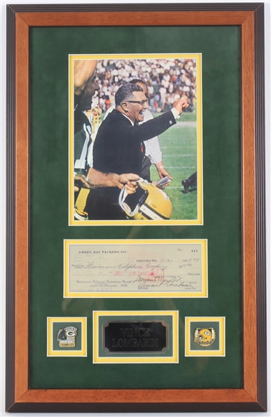 1959 Vince Lombardi Green Bay Packers 16" x 25" Framed Display w/ Lombardi Signed Team Check 